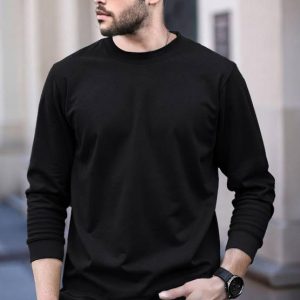Men Solid Round Neck Cotton Blend Black T-Shirt